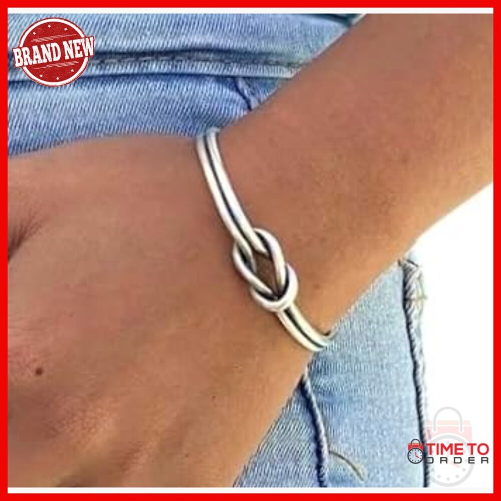 Sterling Silver Adjustable Knot Cuff Bracelet Minimalist Rustic Unisex